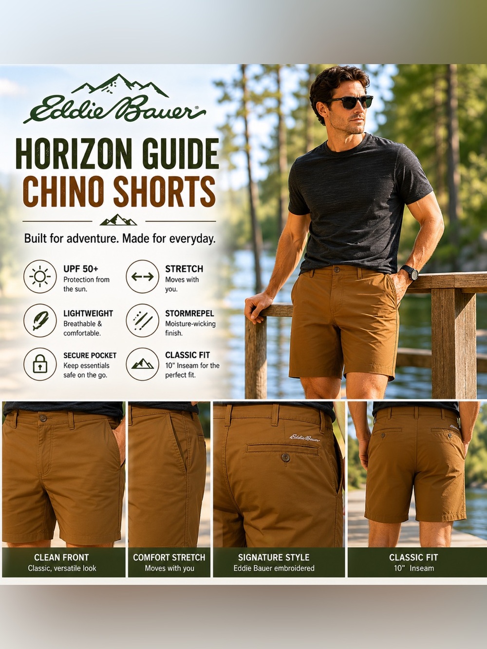 Eddie Bauer Men’s Horizon Guide Chino Shorts — Tan/Brown size 48